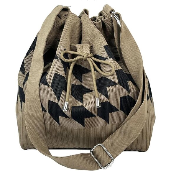 Handbags - Women Knit Bucket Bag Lightweight Shoulder Crossbody Purse Stylish Trendy